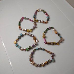 Set Of 5 Colorful Shell Bead Stretch Bracelets